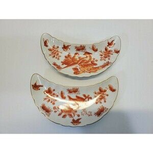 TSV VINTAGE Set of 2 LJ Japan Crescent Moon Pheasant Bird Theme Bone Dishes EUC